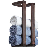 ONIJA Wooden Towel Rack for Bathroom, 18.8 Inch Wall Mounted Towel Holder with Installation Tool, Decorative Pine Towel Shelf for Rolled Towels Organizer & Blanket Storage (Brown)